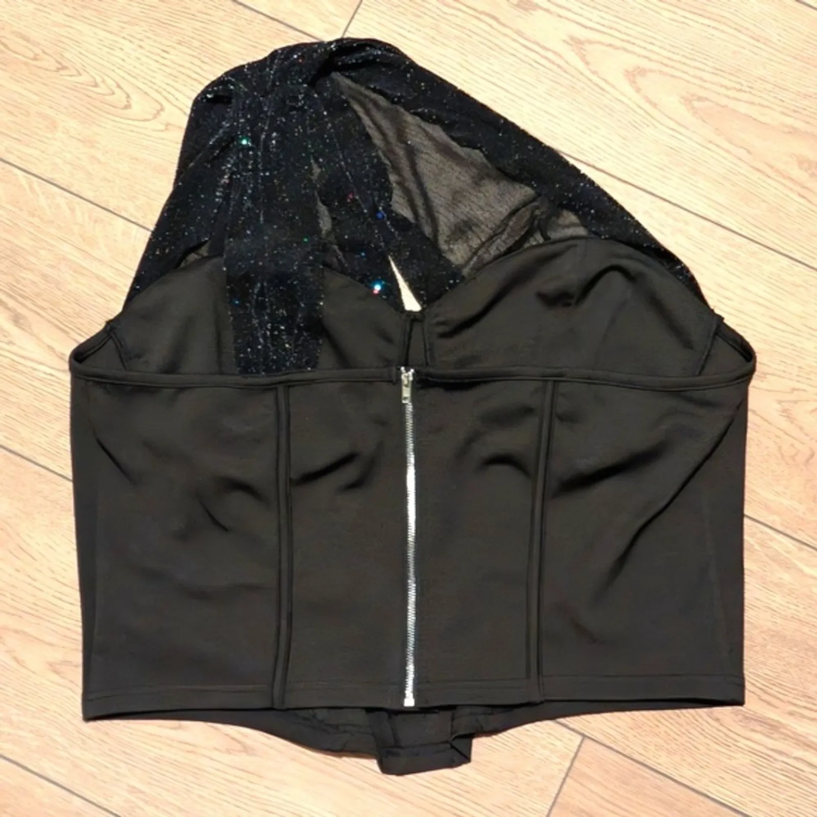 Cider Plus 2x Black Tank Top Bustier Corset‎ One Shoulder Sparkle Sexy - Image 3