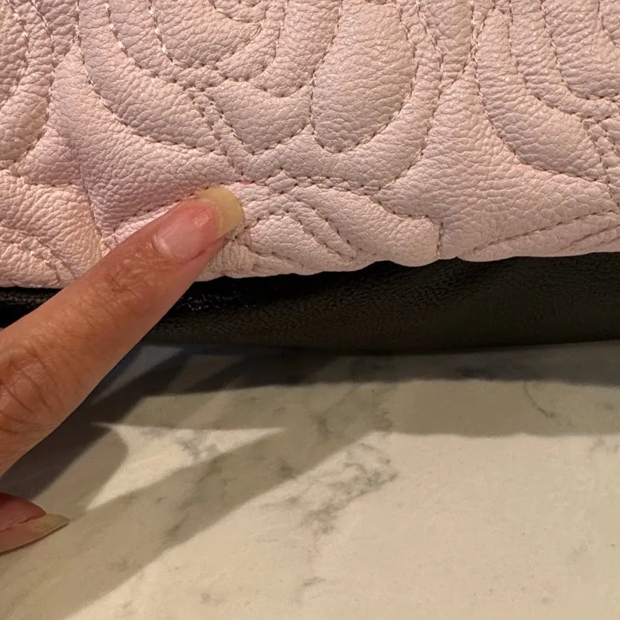 Betsey Johnson faux leather satchel quilted rose pattern striped bow pink black - Image 7