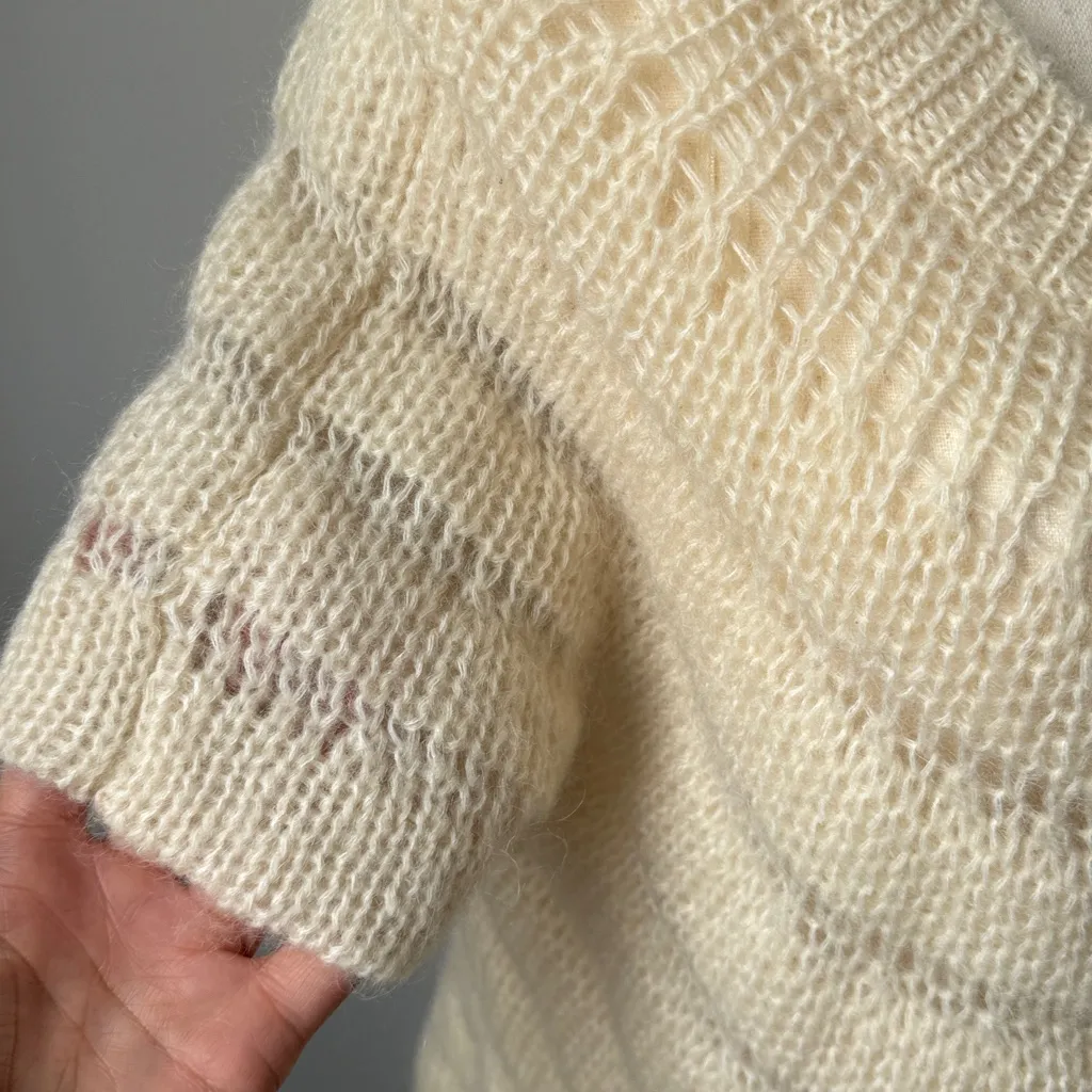 Anne Klein Cream Short Sleeve Cardigan Large Mohair Wool Blend Single Button - Image 4