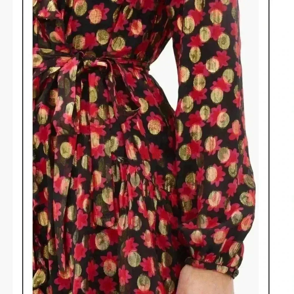 SALONI Scarlet Daisy Tilly Red Gold Black Shimmer Ruffle Mini C Dress Size 0 - Image 6