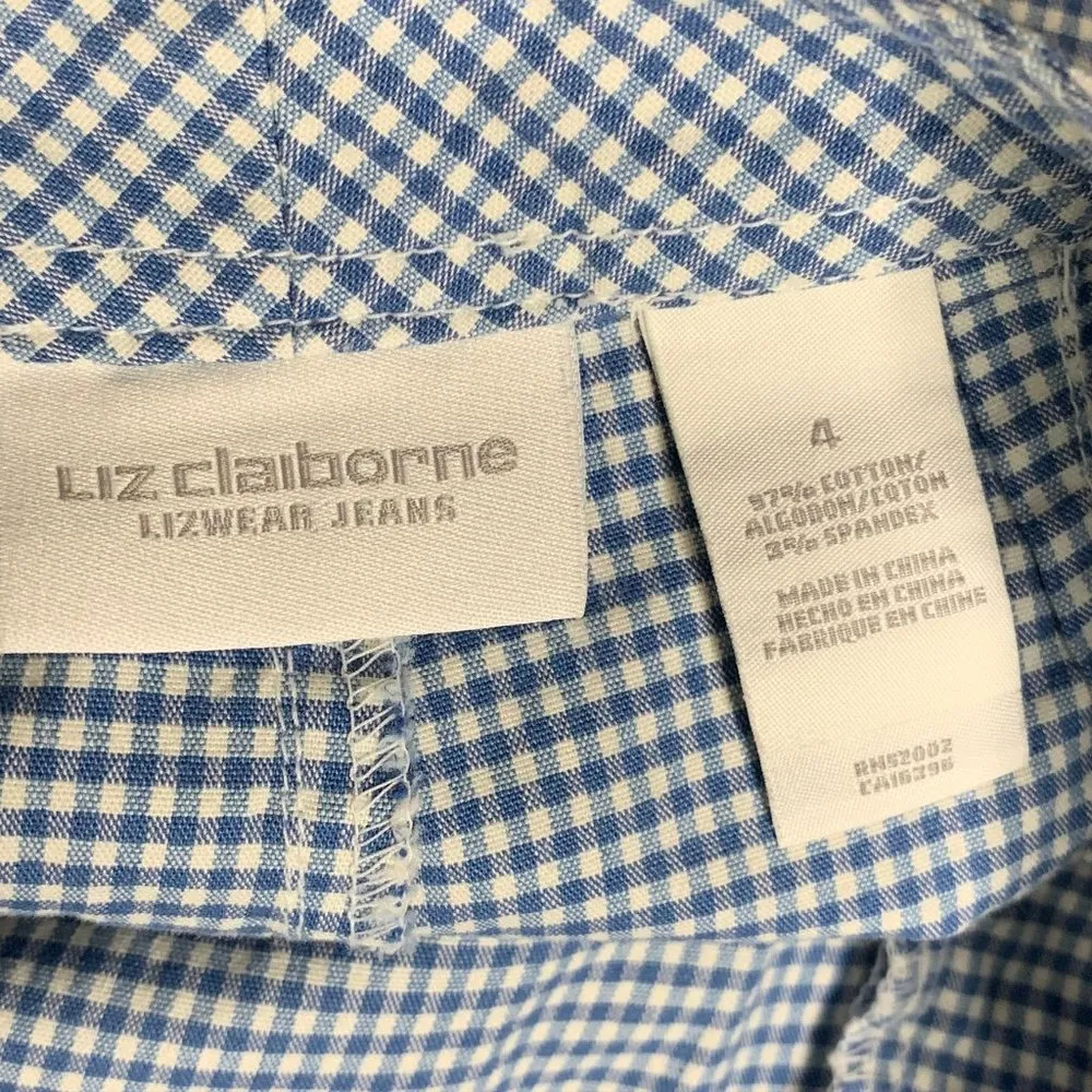 Vintage Liz Claiborne Blue Gingham Crop Pants 7PE - Image 5