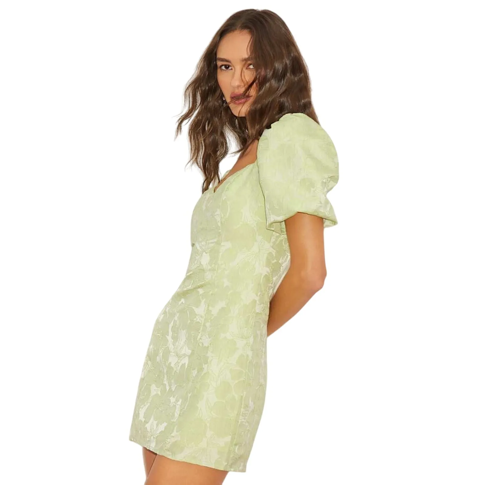 NWT Lulus Beyond Amazing Light Green Floral Jacquard Puff Sleeve Dress Size XL - Image 3