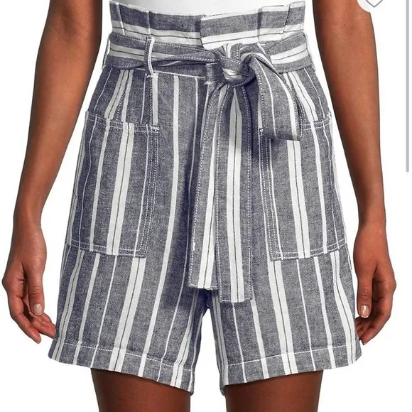 Joe's Jeans Striped Linen Blend Paperbag Shorts Chambray Size 26 New - Image 16