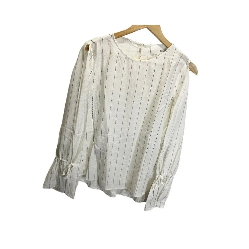 Fate by LED White Black Striped Cold Shoulder Boho Blouse S Long Sleeved - Image 2
