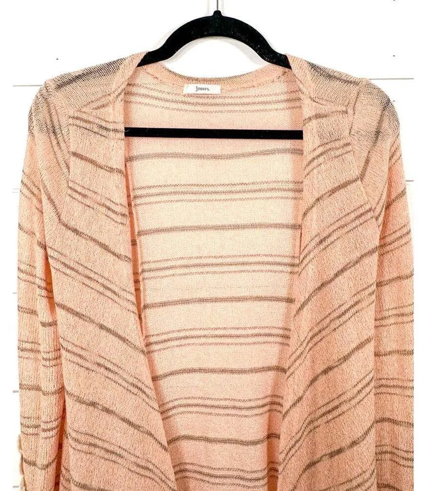 Jodifl Womens Rayon Blend Open Front Stripe Cardigan Sweater PInk Creme Small - Image 2