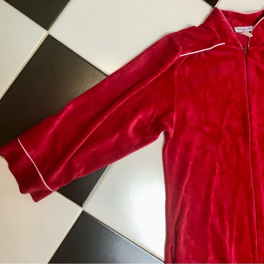 Vintage Monogram Velour Robe House Dress Zip Front Velvet Small - Image 5