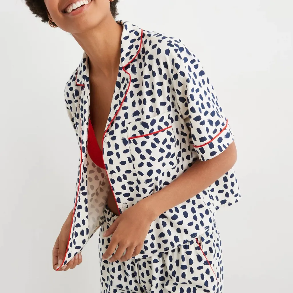 🤍Aerie Navy and White Print Button Up Pajama Top - Image 3