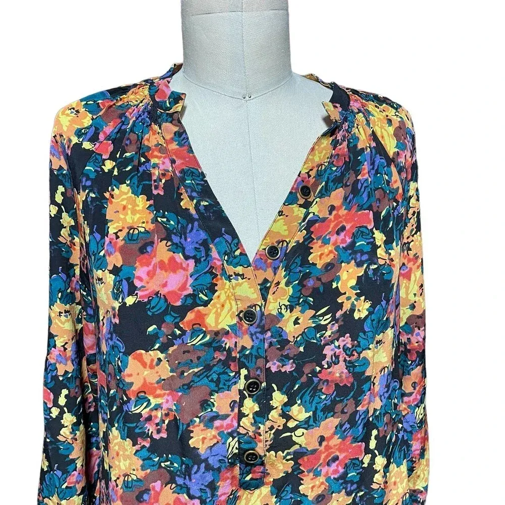 Yumi Kim‎ Trinia Silk Floral Print Top Yellow Black Size Small - Image 2