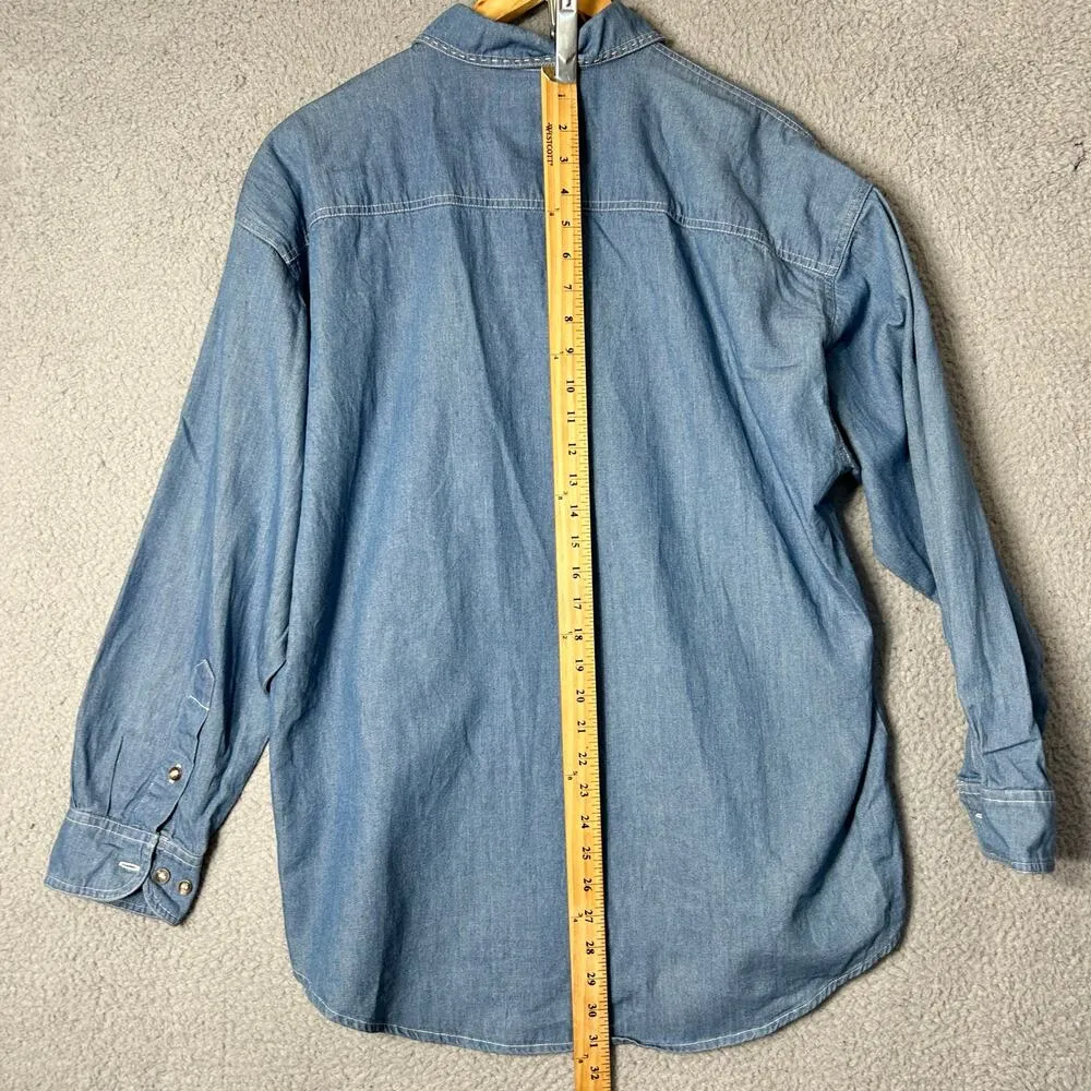 Blue Diamond Shirt Womens M Blue Embroidered Long Sleeve Denim Button Down Shirt Size M - Image 7