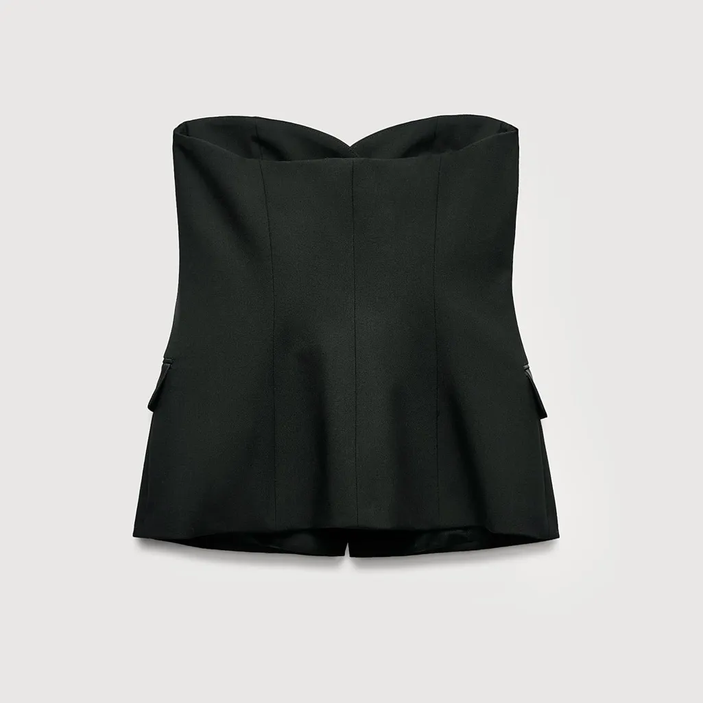 Zara NWT festive days tuxedo satin trim bandeau button strapless vest top - Image 7