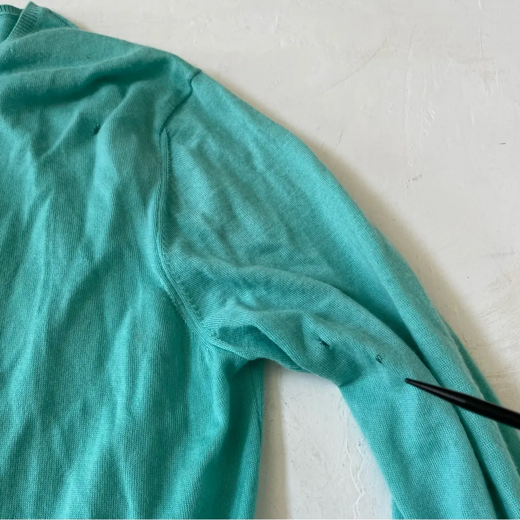 Ralph Lauren Purple Label Sweater Cardigan Green Teal Cashmere Size L Holes Size L - Image 6