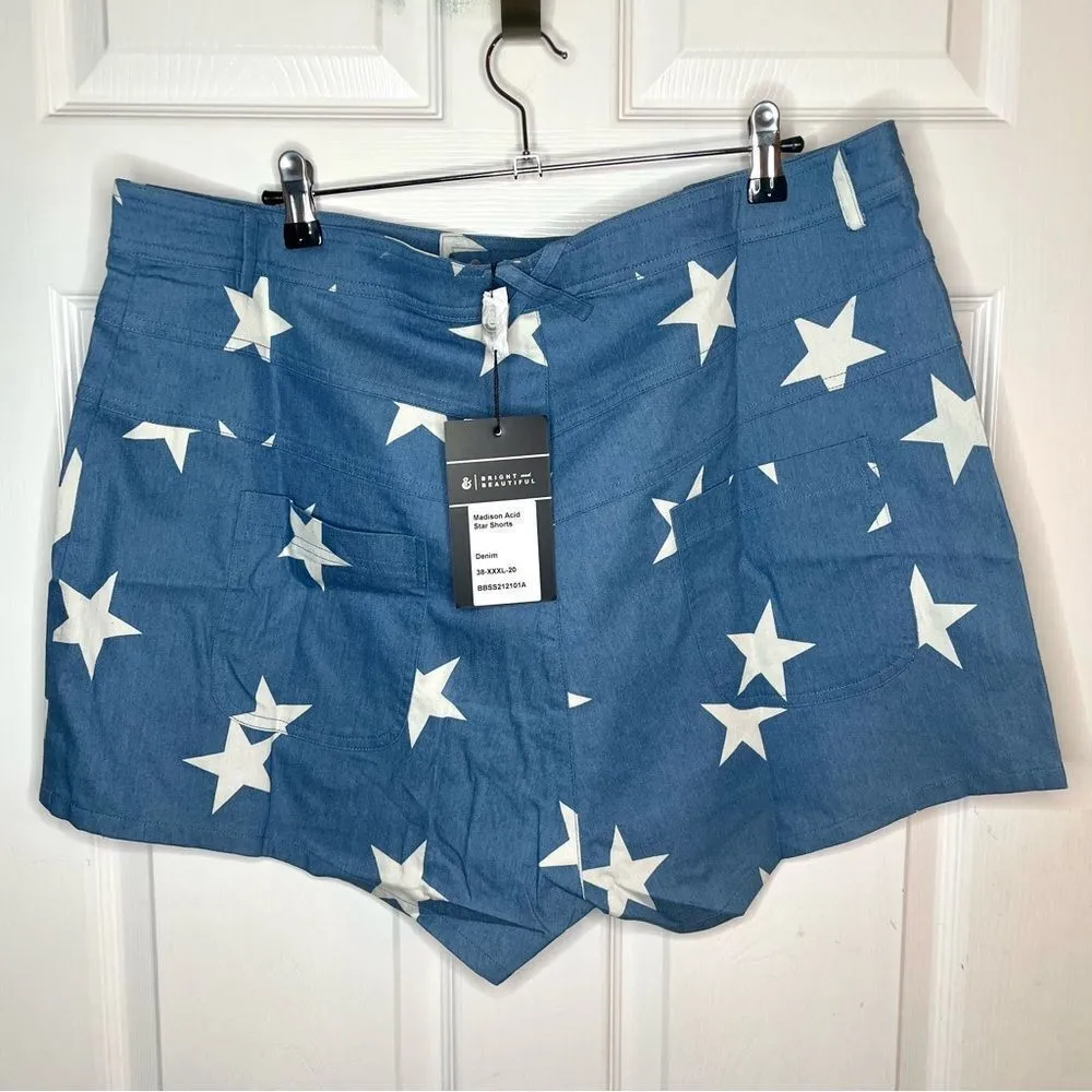 Modcloth All Stars No Stripes HighRise Denim Shorts Blue White Star Print 16 NWT - Image 5