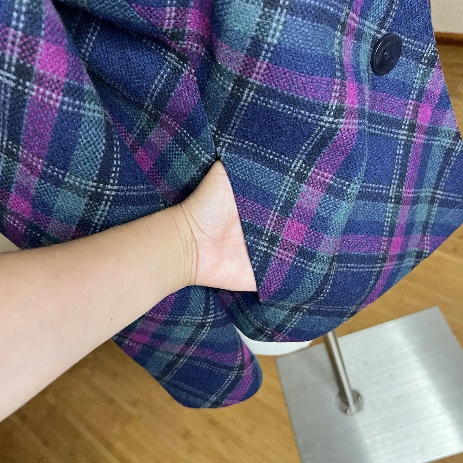 Talbots Pea Coat Womens 8 Plaid Wool Multicolor Shawl Collar Button Front Twee - Image 8