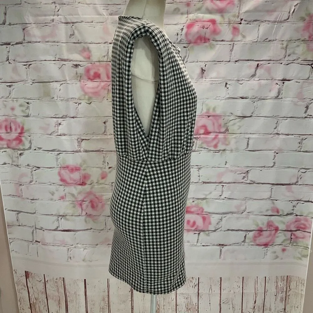 Zara black and white gingham plaid mini dress with padded shoulders - Image 6