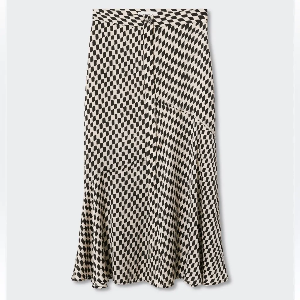 MANGO WOMENS BLACK WHITE PRINT MIDI SKIRT BUTTON UP SMALL - Image 9