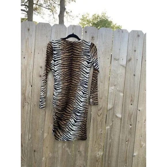Grecerelle Tiger Print Bodycon Dress Size Small‎ animal long sleeve club summer Brown - Image 6