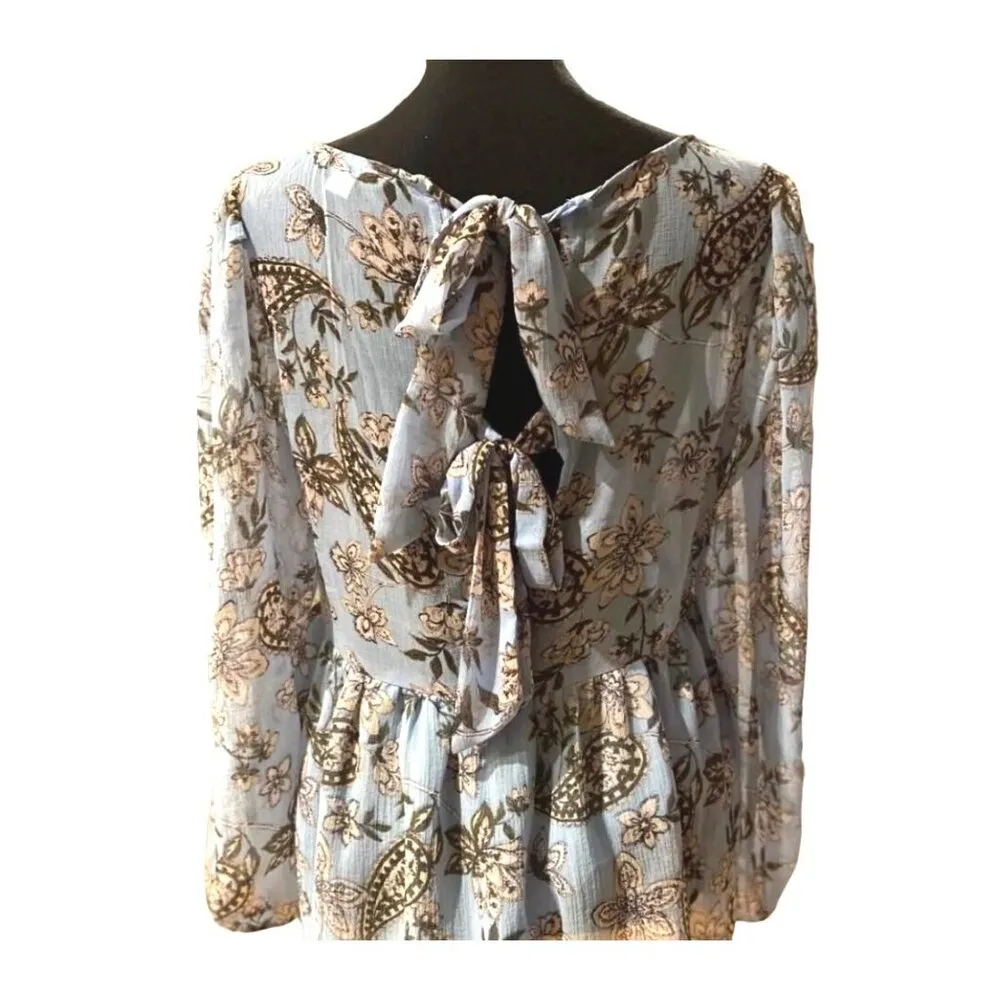 American Eagle  Floral Tie Back Blouse  Light Blue  Paisley Chiffon Size M NWOT - Image 6