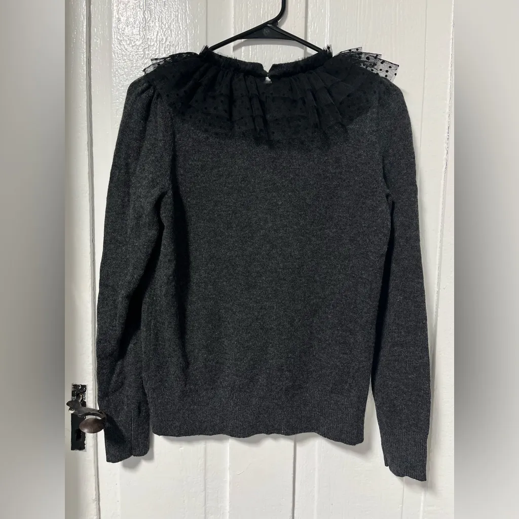 NWT Boden Felicity Bow Tulle crew neck wool alpaca blend charcoal gray sweater 4 - Image 3