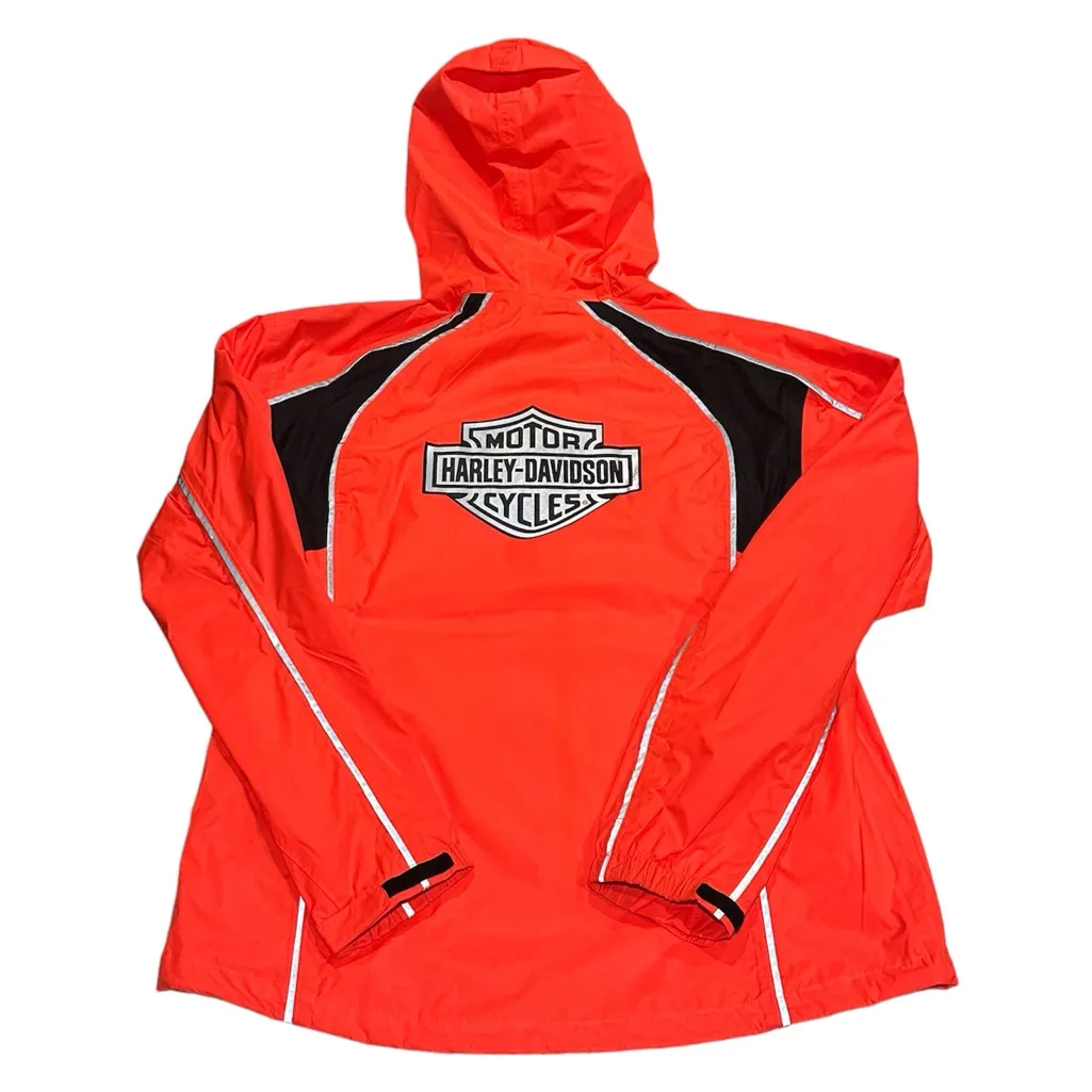 Harley Davidson Womens Hooded Riding Jacket Windbreaker Large Reflective Orange - Image 2