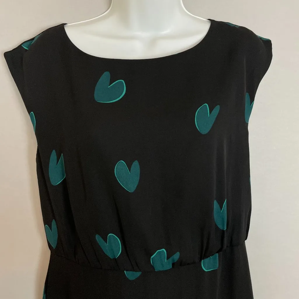 LOFT Dress Pleated‎ Black Green Hearts Mini Size 4 Cap Sleeves Valentine's Day - Image 5