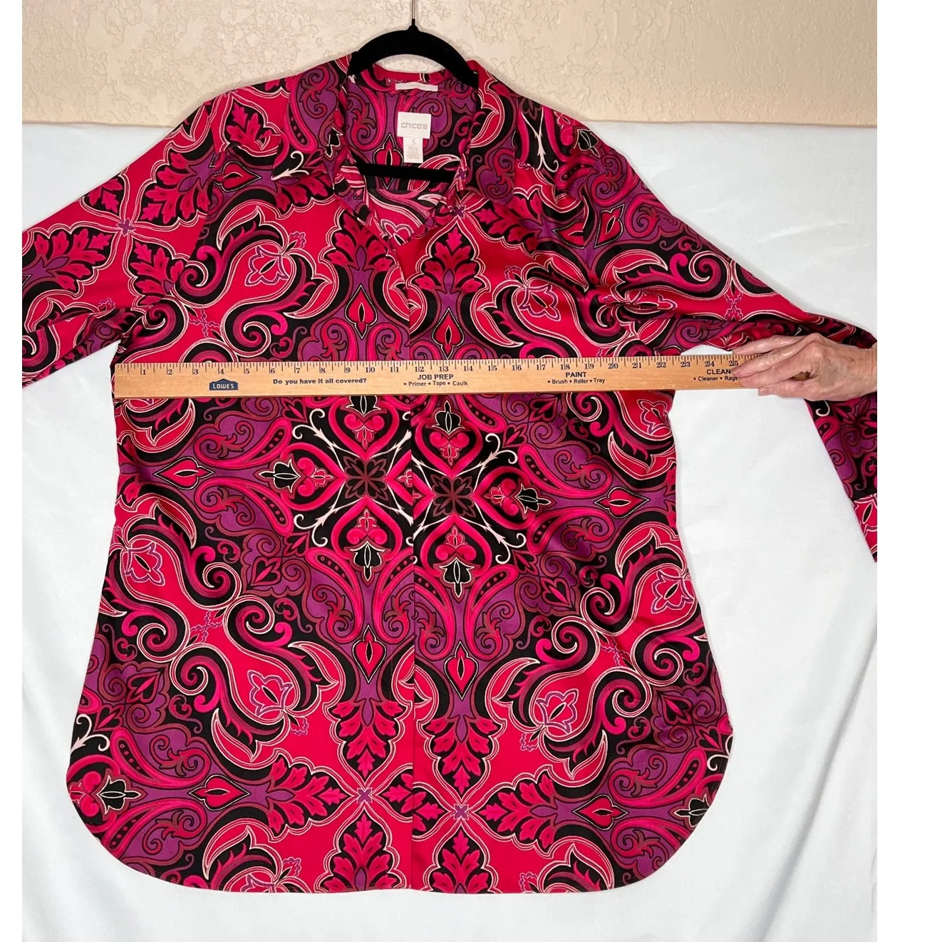 Chico's size 3 top non-iron 100% cotton pailey red/purple vibrant office attire - Image 3