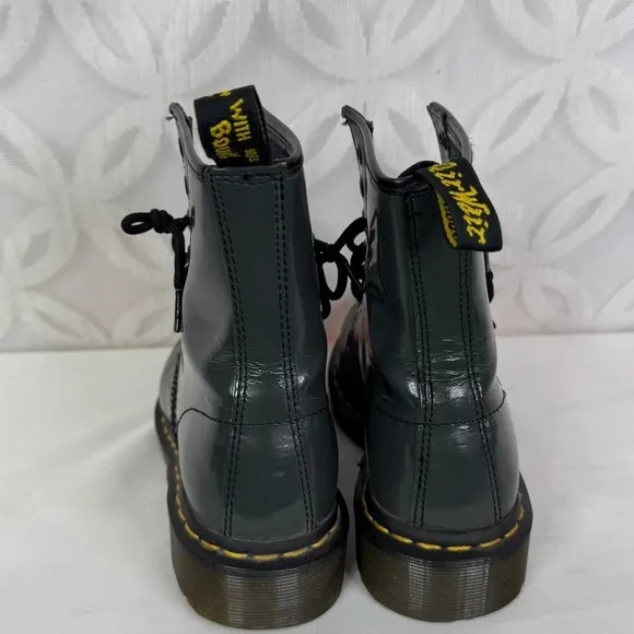 Dr Martens 1460 Patent‎ Leather Lace Up Boots Womens Size 7 Grey - Image 5