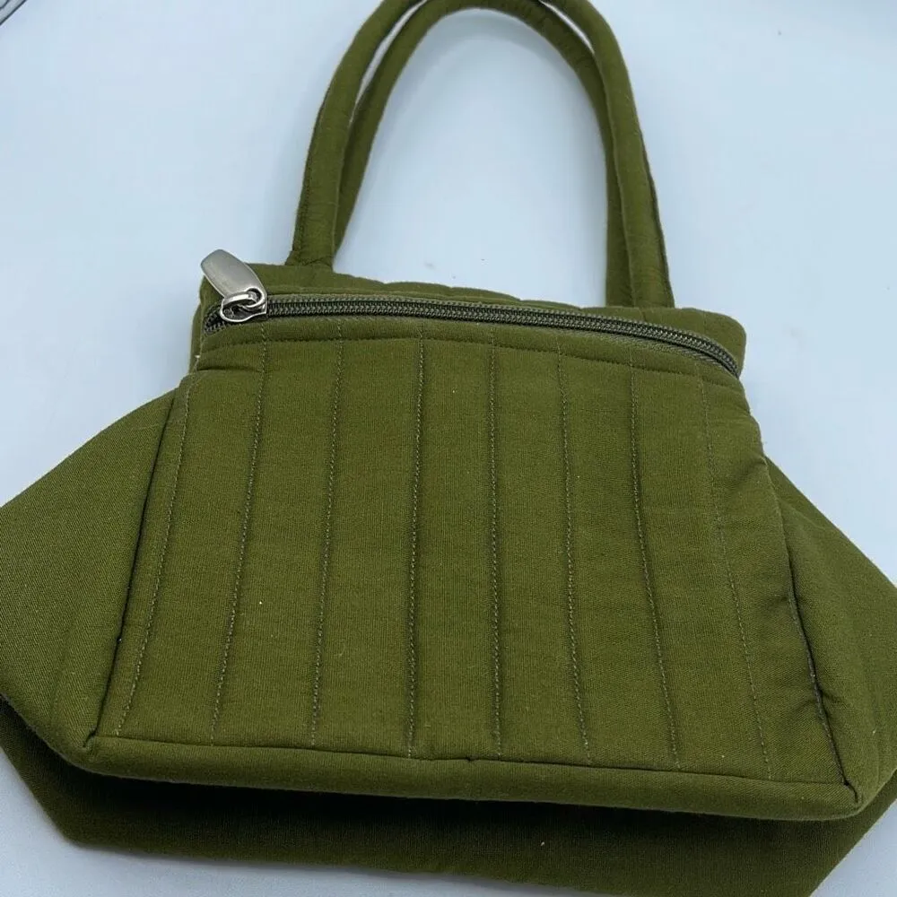 Green beaded  quilted satchel. - Image 2