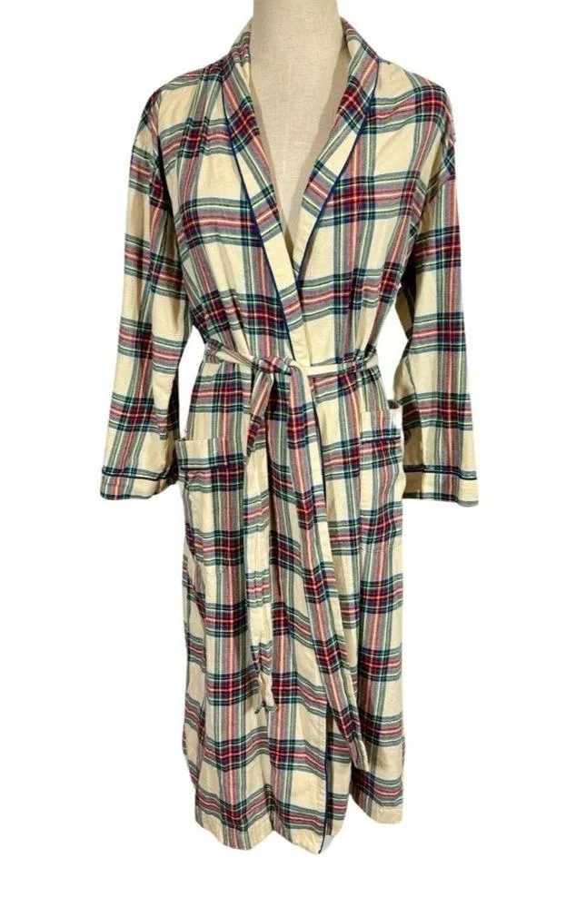 Sleepy Jones Marianne Brushed Cotton Twill Plaid Robe in Camel Red Size L - Image 2