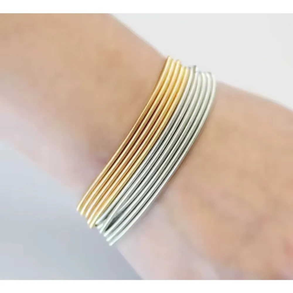 Boutique NEW Guitar String Bangles‎ Set Stacking Bracelets Gold Plated Stretchy Metal - Image 14