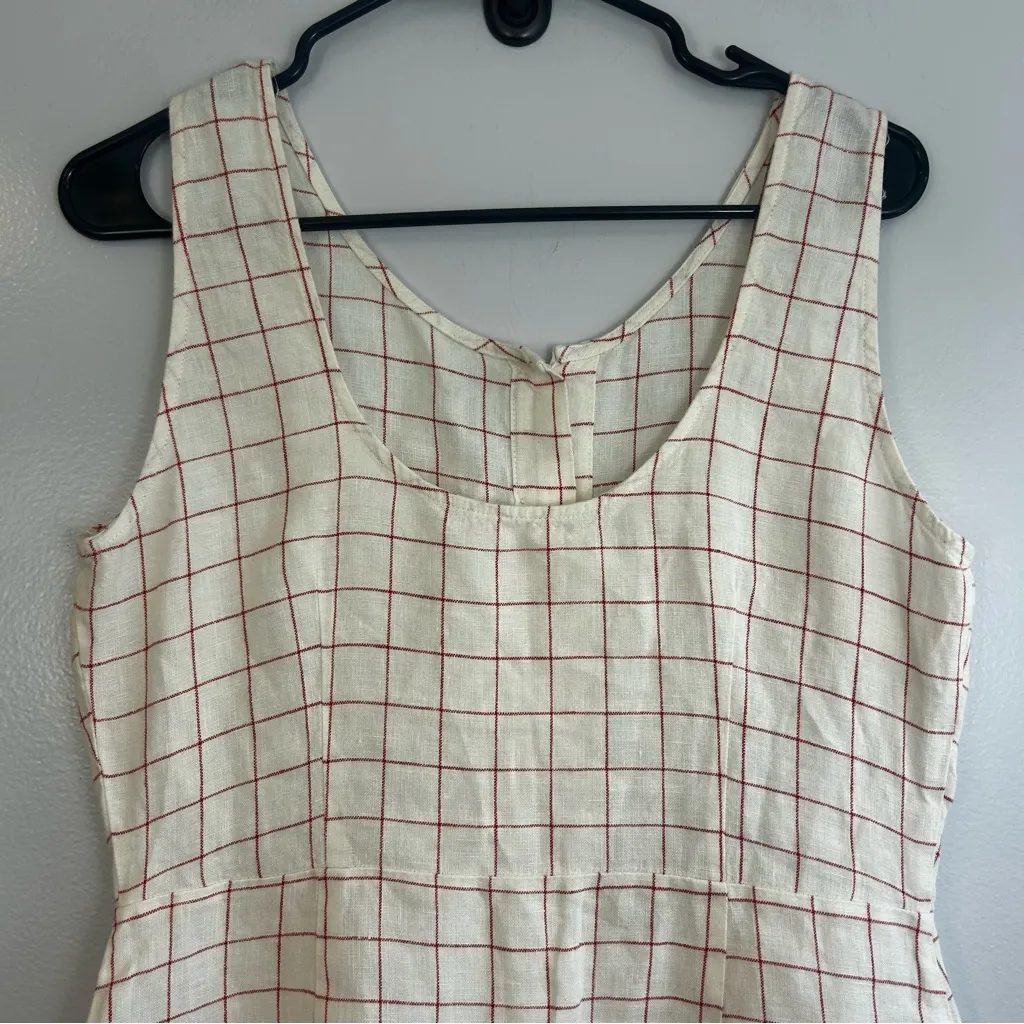 Paloma Wool Galatea 100% Linen Checkered Sleeveless Midi Dress Size UK 40 /US 6 White - Image 9