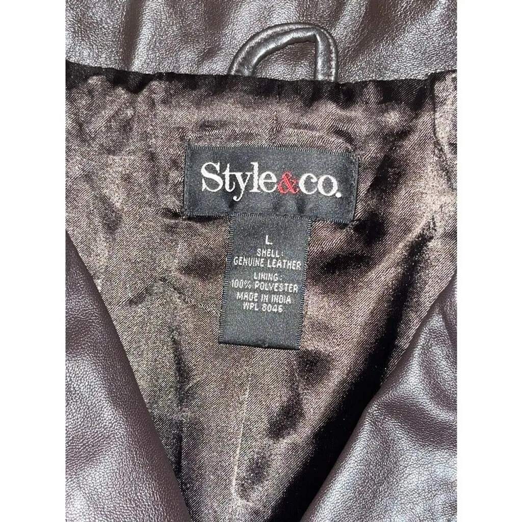 Womens Leather Button Up Brown Jacket Large‎ Y2K Old Money Minimalist Classic - Image 4