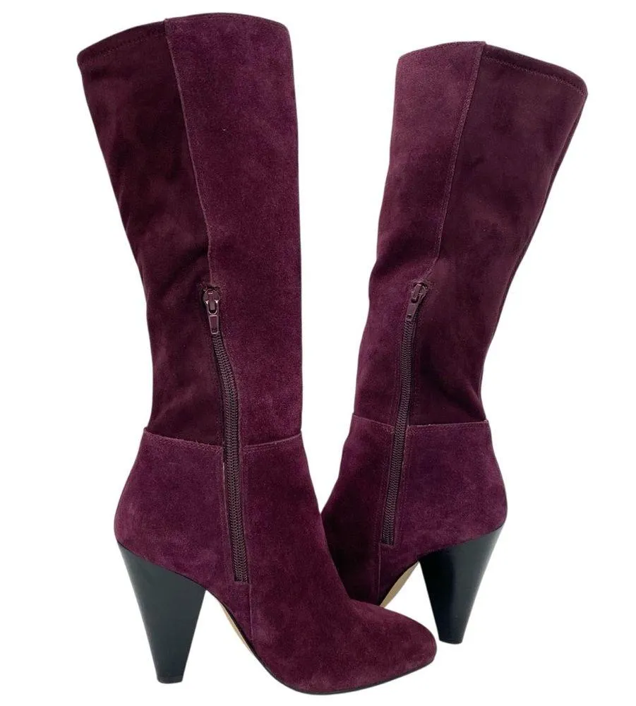 Vince Camuto Parnela Purple Suede Side Zip Tall Heeled Boots - Image 2
