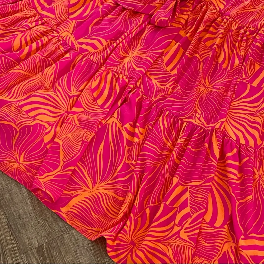 ANNE KLEIN Maxi Dress 18W Pink Orange Floral Tiered Halter Neck Tropical Belt - Image 6