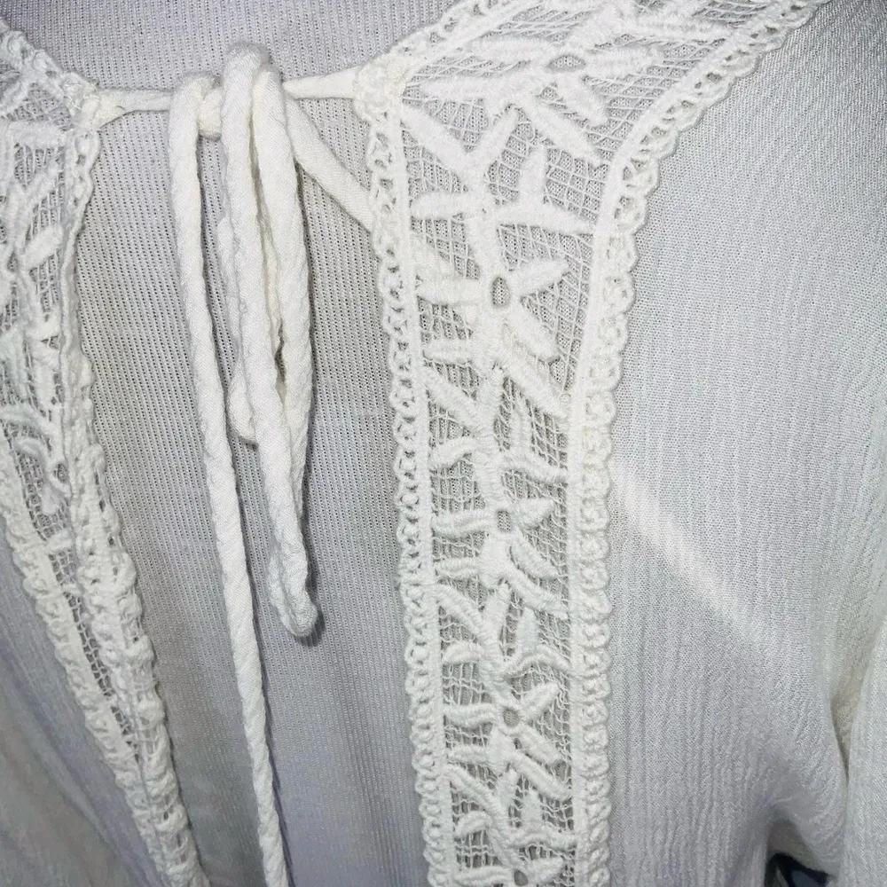 White ILLA 3/4 Sleeve Deep Double V Starfish Lace Fun Dress Tunic Cover Up S - Image 6