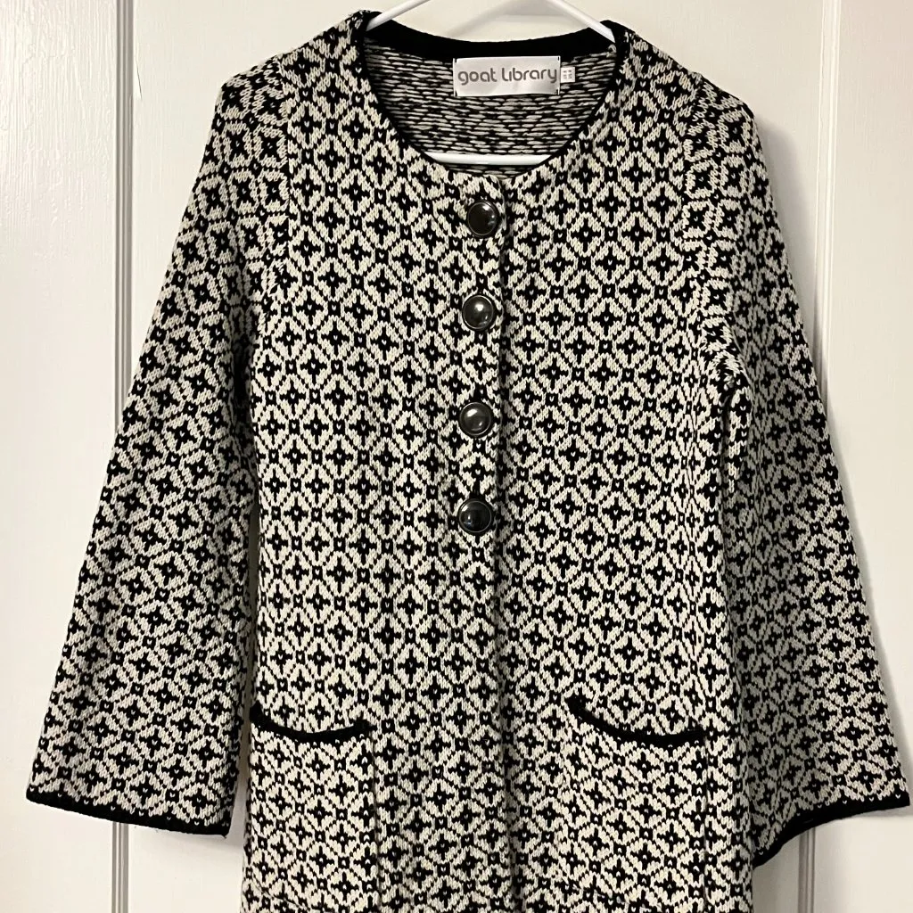 Goat Library 100% wool black white patchwork geometric sweater jacket size US 4 - Image 3