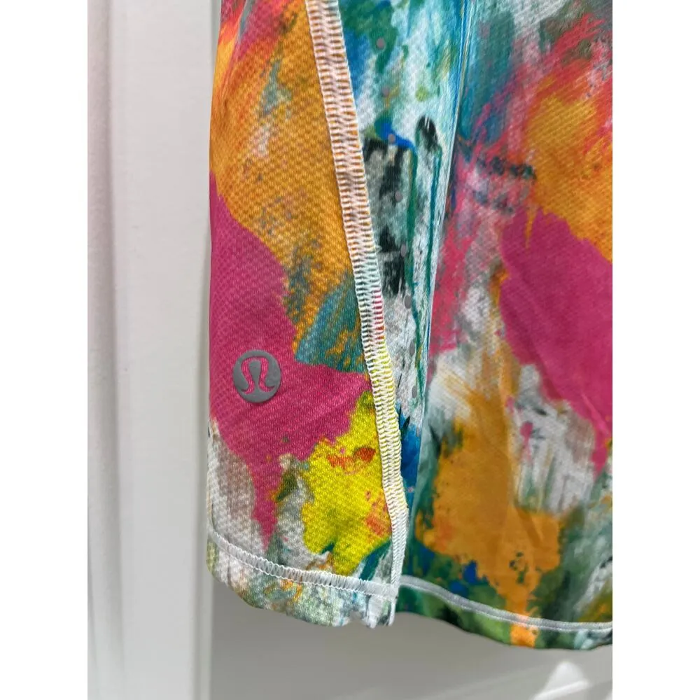 Lululemon High Neck Run and Train Tee in No Limits White Multi Sz 4 - Image 7