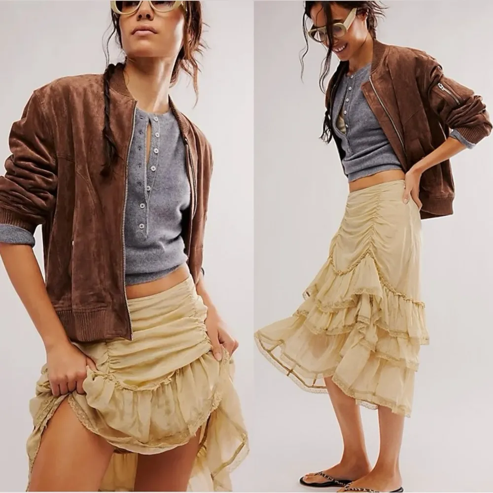 Free People Calliope Ruffle Midi Skirt Sage Small NWT Ethereal Western Bohemian - Image 5