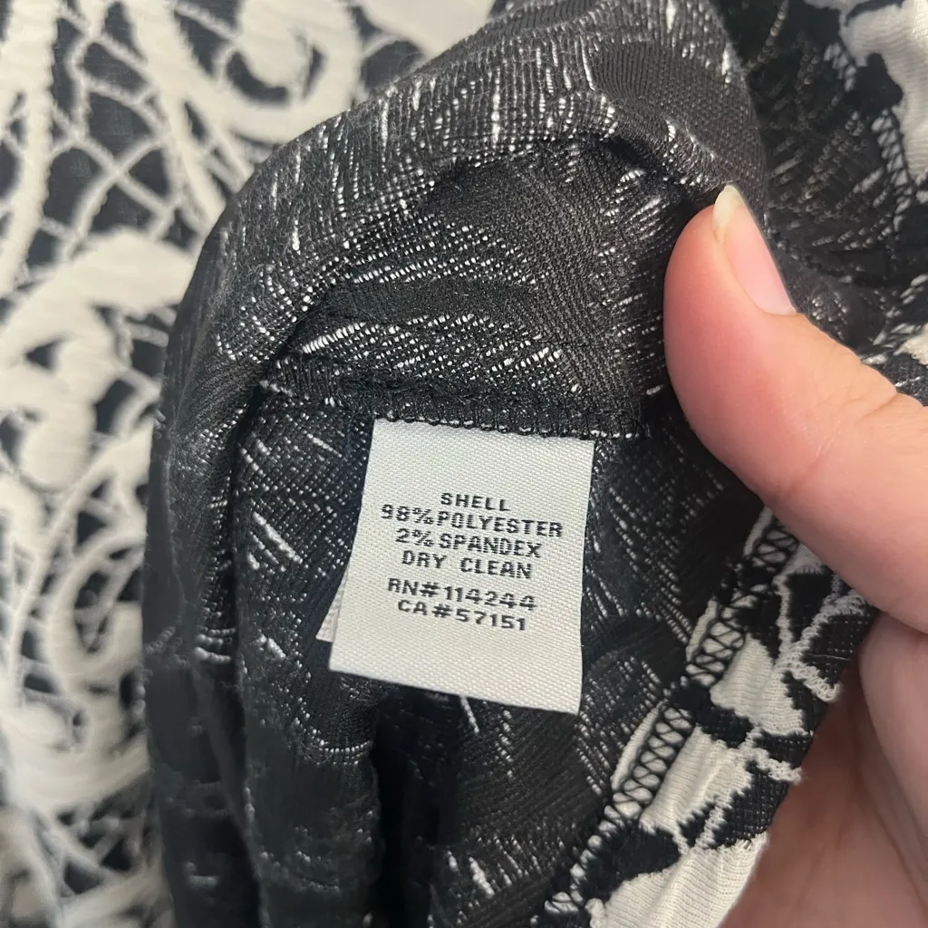 ELIZA J 6 Dress Black White Lace Print Woven A Line 3/4 Sleeve Paisley Baroque - Image 4