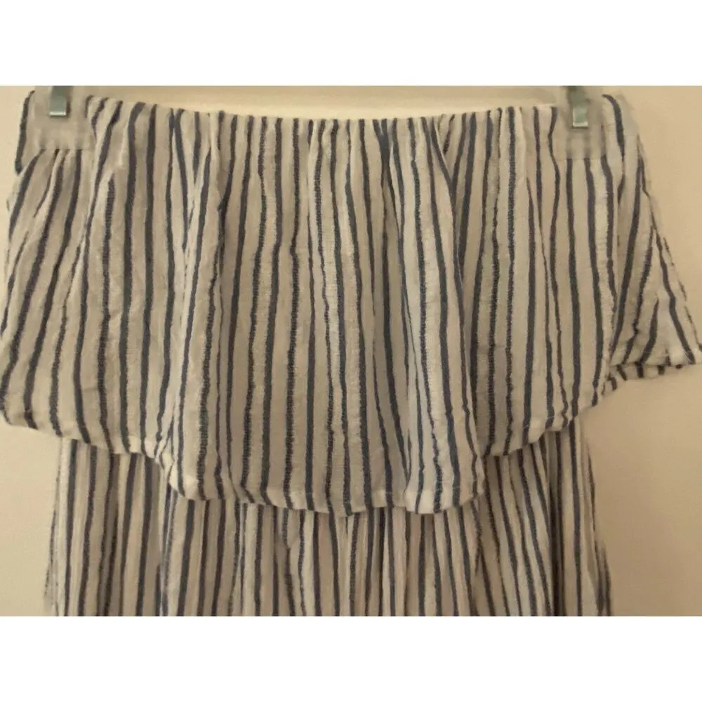 Japna Blue White Striped Tube Top Strapless Capri Pantsuit Women's Sz XS​ - Image 8
