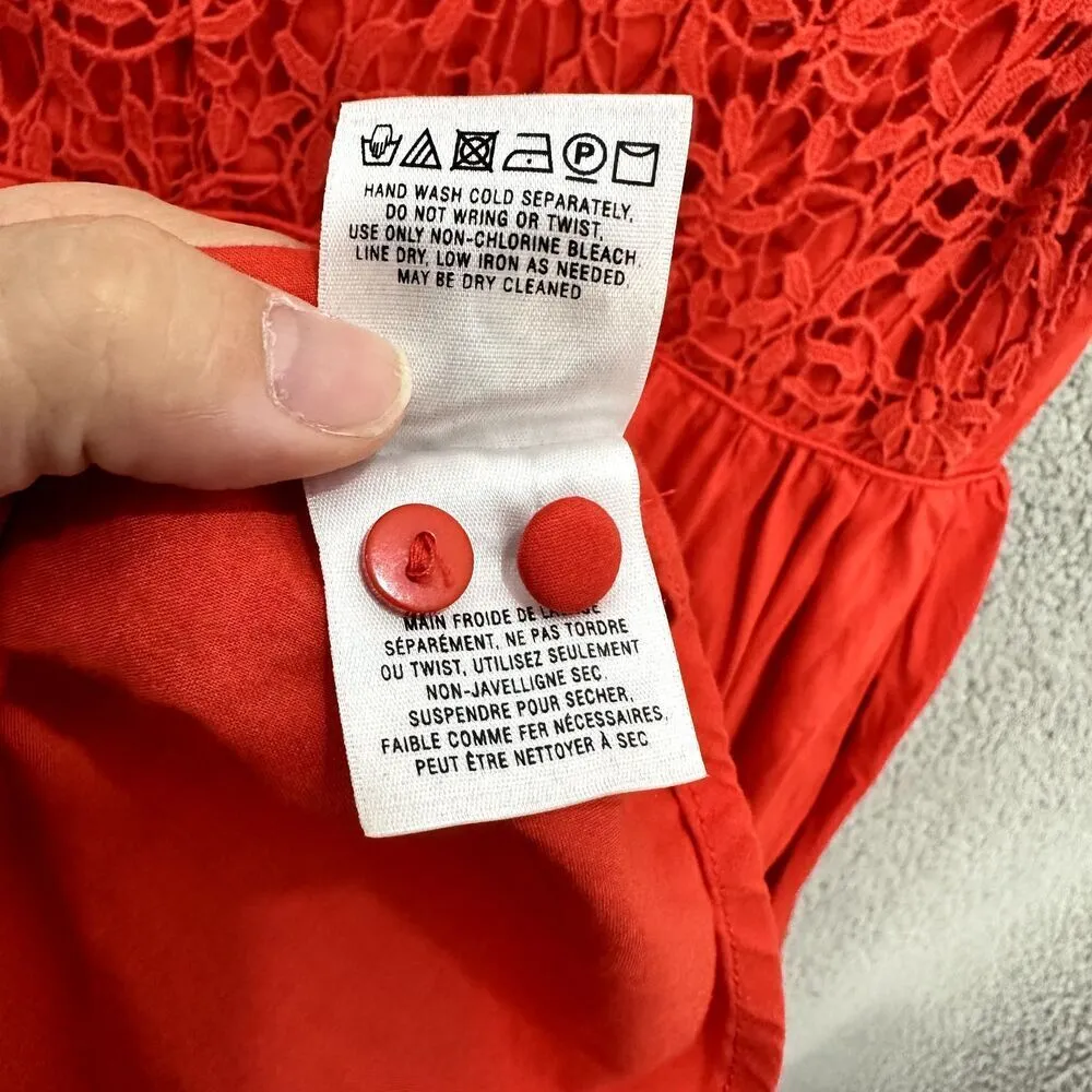 Moulinette Soeurs fit flare dress 6P red floral crochet pockets boho tomato girl - Image 9