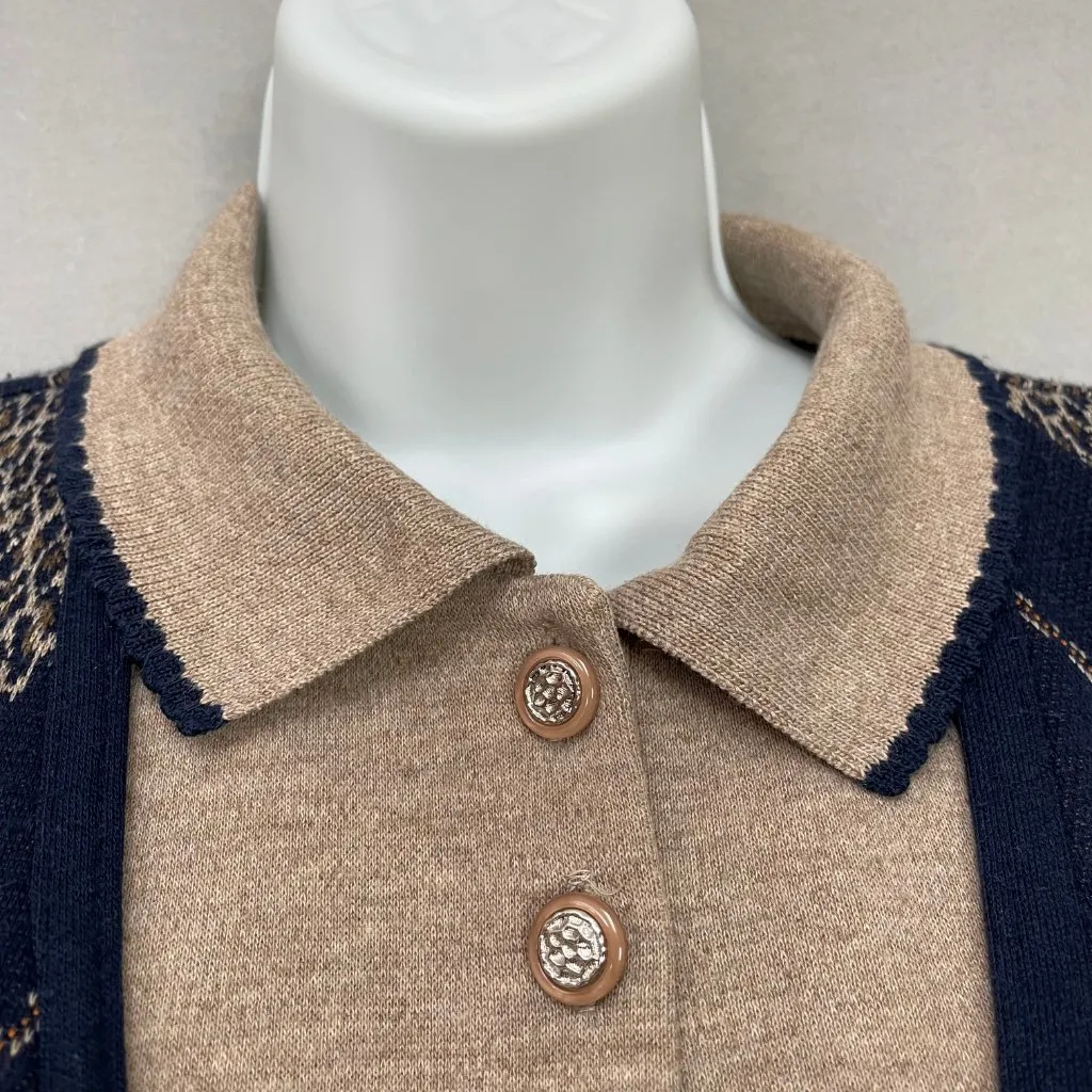 Vintage Argyle Sweater Vest Faux Set‎ Leopard Print Tan Navy Women Size Medium - Image 6