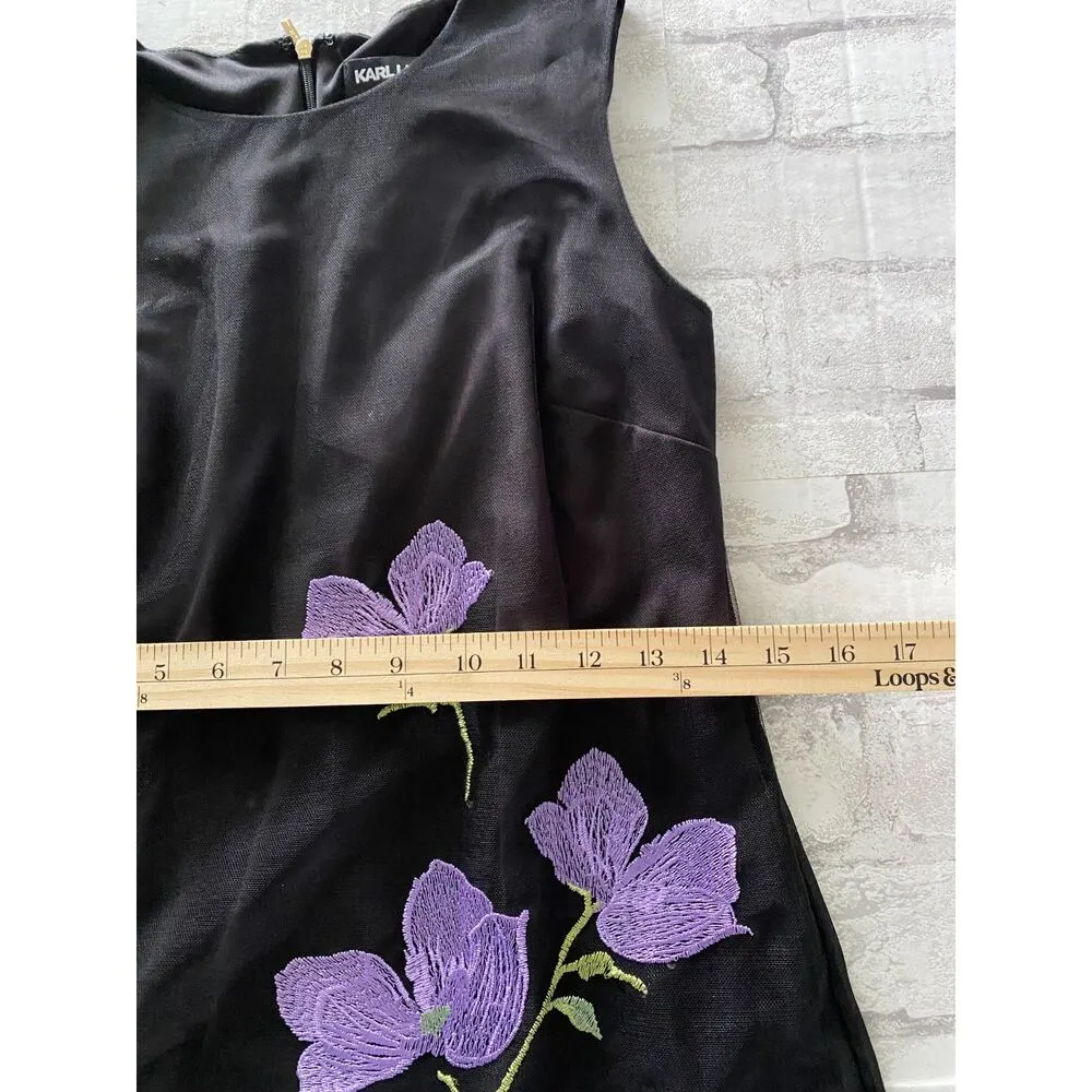 VTG Y2K Karl Lagerfeld Black Sleeveless Embroidered Floral Sheer Lined Dress  2 - Image 6
