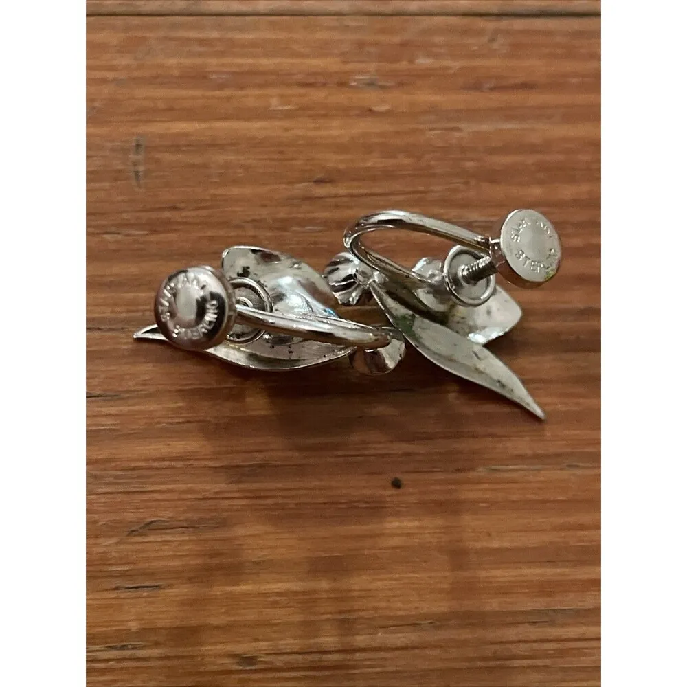 Star Art Vintage Sterling Silver Flower Brooch & Screw Back Earring Jewelry Set - Image 9