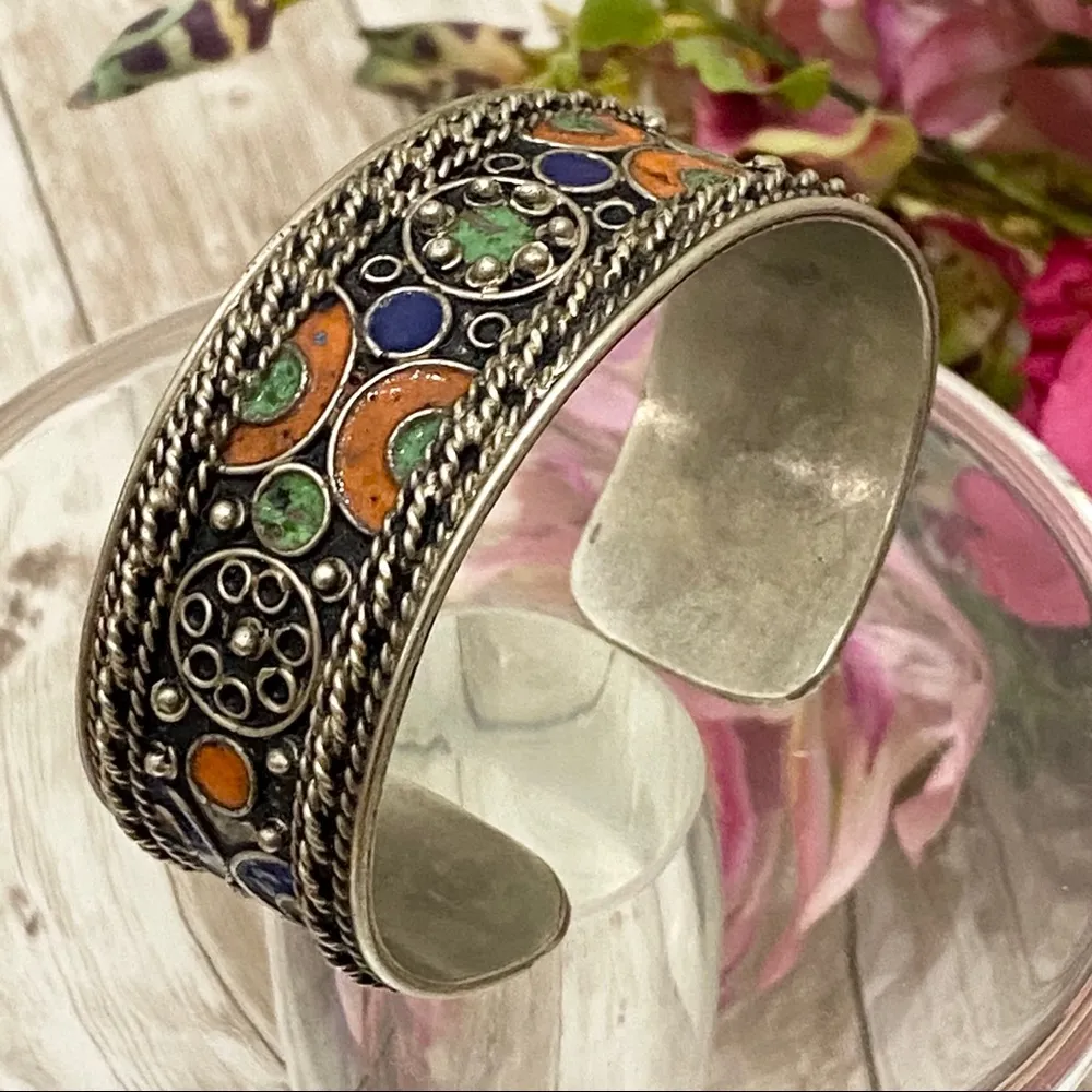 Enamel Inlay Cuff Bangle Bracelet - Image 9