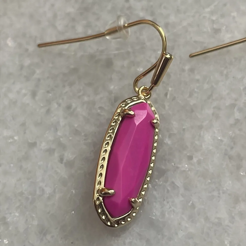 Kendra Scott Eleanor Small Drop Earrings Magenta Gold genuine stone Jewelry New - Image 2