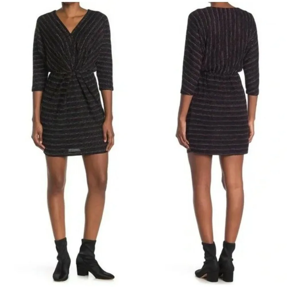 💕TRINA TURK💕 Birch Dress ~ Metallic Gold Silver Black Striped Print Medium NWT - Image 4