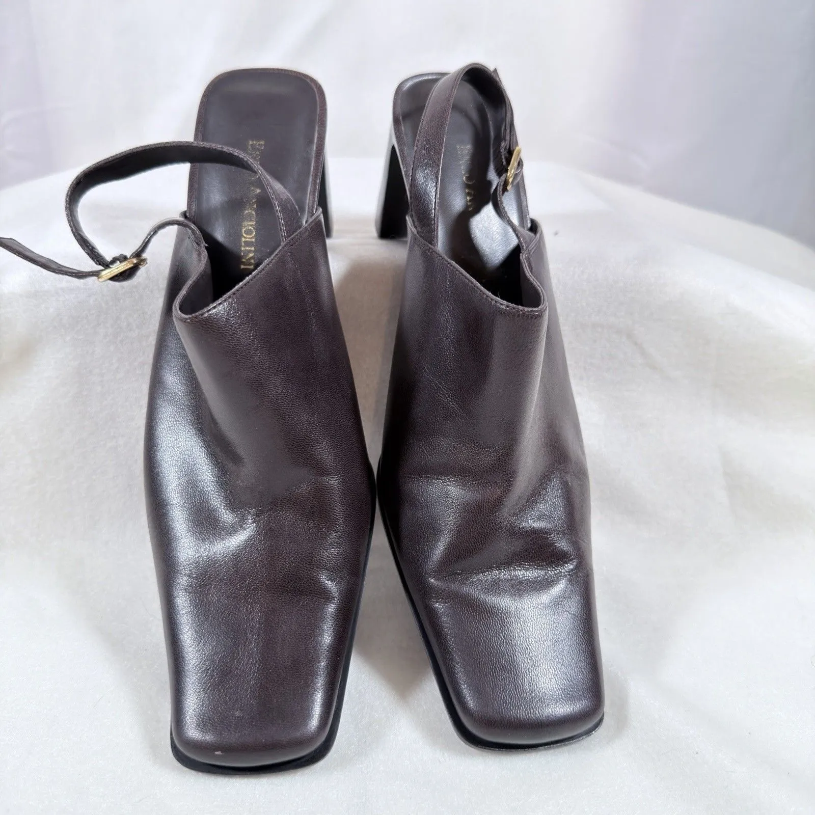 Enzo Angiolini  Womens 8.5 Brown Leather Square Toe Slingback High Heel Classy - Image 3