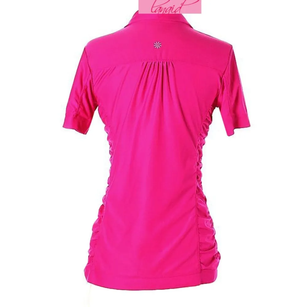 Birdie Polo Magenta Pink Ruched V-Neck Anti-Bacterial Golf Yoga Blouse - Image 6
