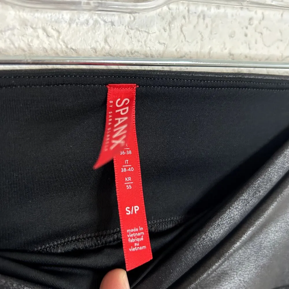 SPANX Womens Very Black Quilted Moto Faux Leather Leggings Size Small Black - Image 4