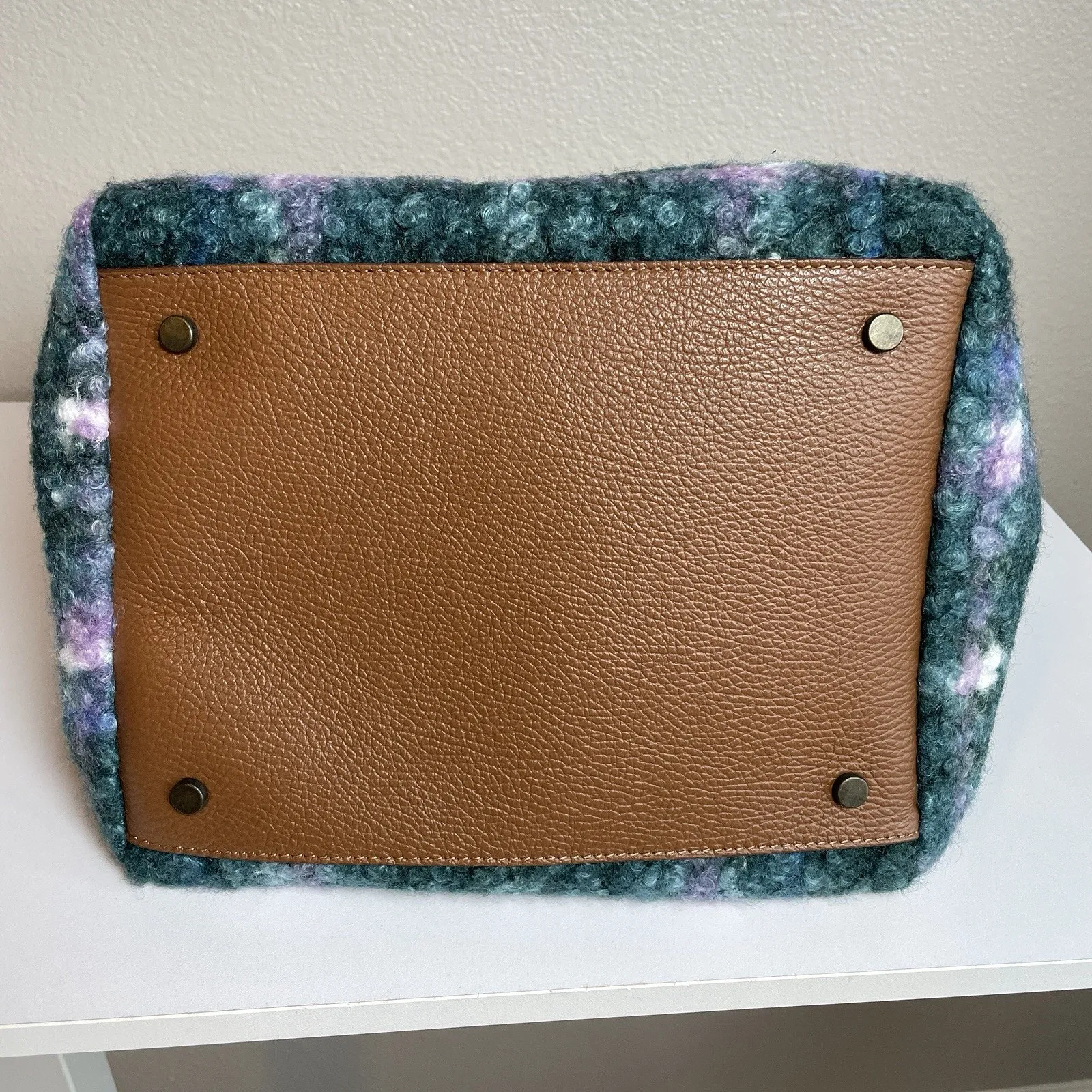 Sundance Maple Glen Teddy Plaid Tote Bag Felted Textured Pebbled Leather Green - Image 8